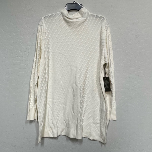 New VINCE CAMUTO Mock Neck Cotton Blend Tunic Sweater In Antique White - Picture 1 of 8